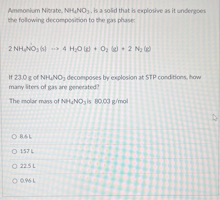 Solved Ammonium Nitrate Nh4no3 Is A Solid That Is