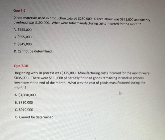 Solved Direct materials used in production totaled 280,000.
