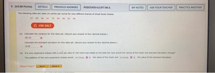 Solved DETAILS MY NOTES 4. [0/0.86 points) PREVIOUS ANSWERS | Chegg.com