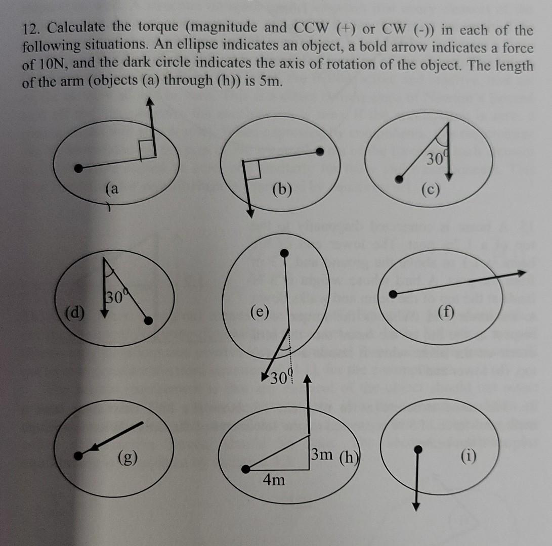 Solved 12. Calculate the torque (magnitude and CCW (+) or CW