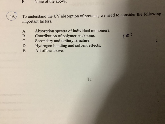 Solved E. None of the above. (49.) To understand the UV | Chegg.com