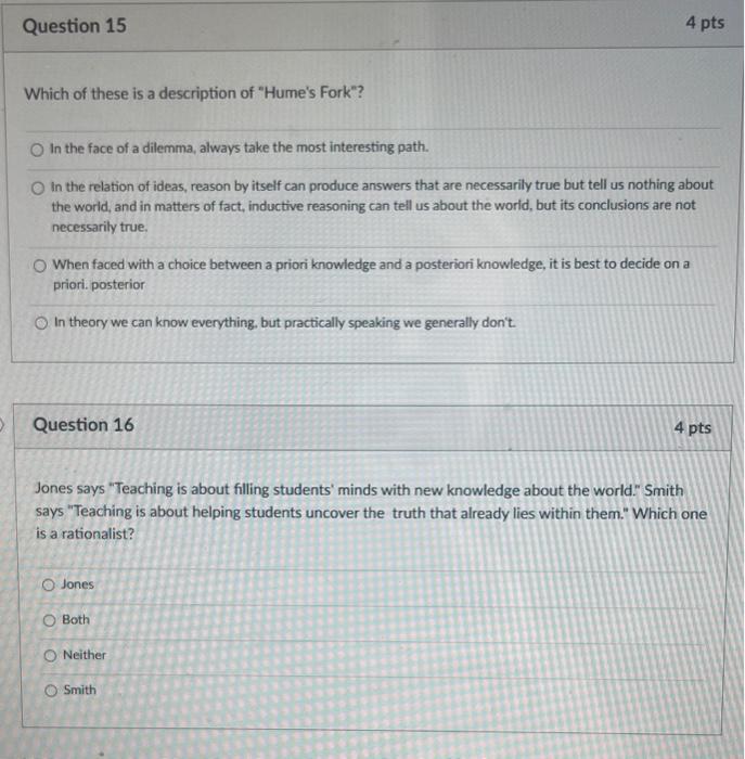 Which of these is a description of "Hume's Fork"? In