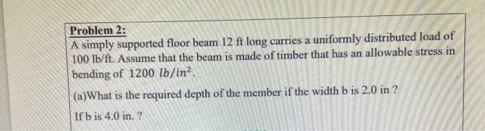 Solved Problem 2: A simply supported floor beam 12 ft long | Chegg.com