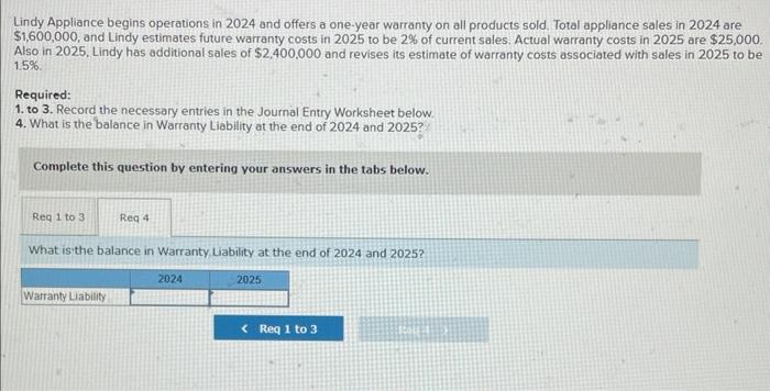 Lindy Appliance begins operations in 2024 and offers a one-year warranty on all products sold. Total appliance sales in 2024 