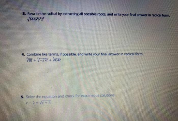 Solved 3. Rewrite the radical by extracting all possible | Chegg.com
