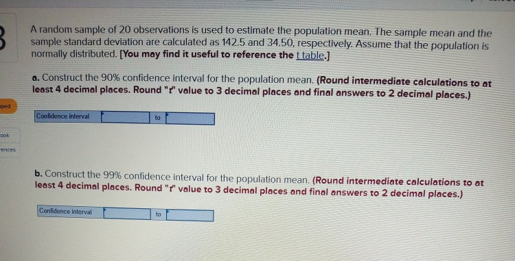 Solved A random sample of 20 observations is used to | Chegg.com