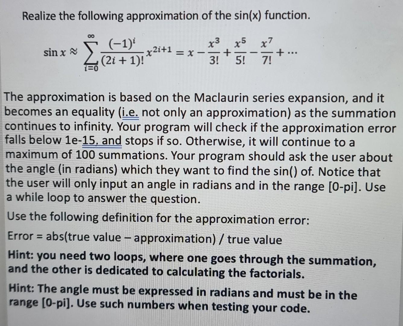 Solved Realize the following approximation of the sin(x) | Chegg.com
