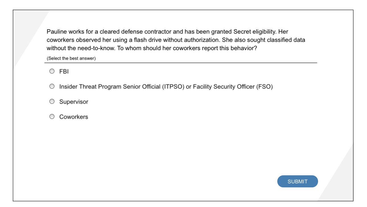 Solved Pauline works for a cleared defense contractor and | Chegg.com