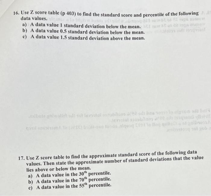 Solved 16. Use Z score table (p 403) to find the standard