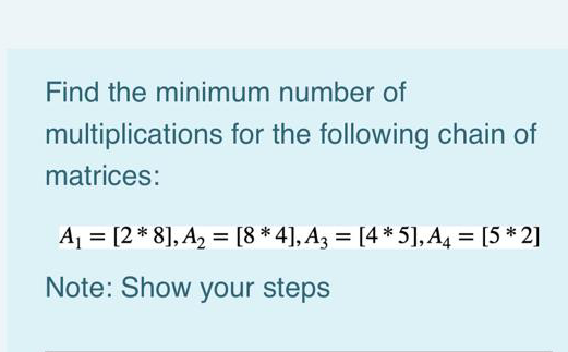 Solved Find the minimum number of multiplications for the | Chegg.com