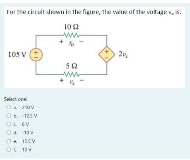 Solved For the circuit shown in the figure, the value of the | Chegg.com