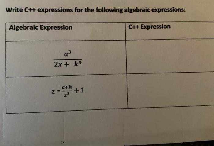 Solved Write C++ expressions for the following algebraic | Chegg.com