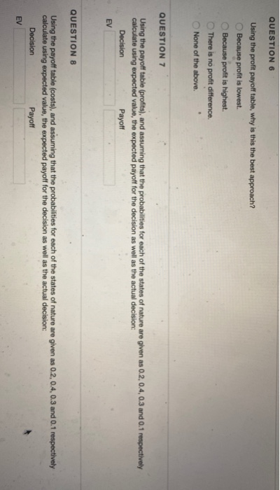 Solved QUESTION 4 The following payoff table shows the | Chegg.com