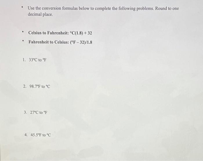Solved Use the conversion formulas below to complete the | Chegg.com
