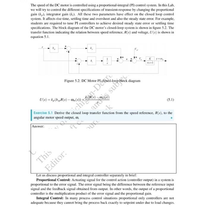 Solved The Speed Of The DC Motor Is Controlled Using A | Chegg.com