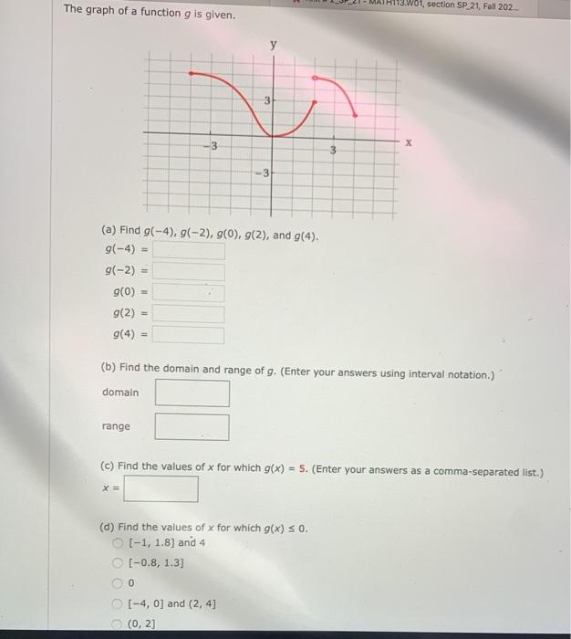 Solved The graph of a function g is given. 113.W01, section | Chegg.com