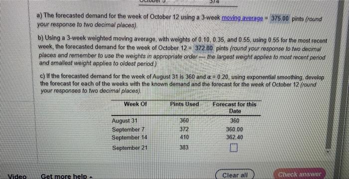 Solved a) The forecasted demand for the week of October 12 | Chegg.com