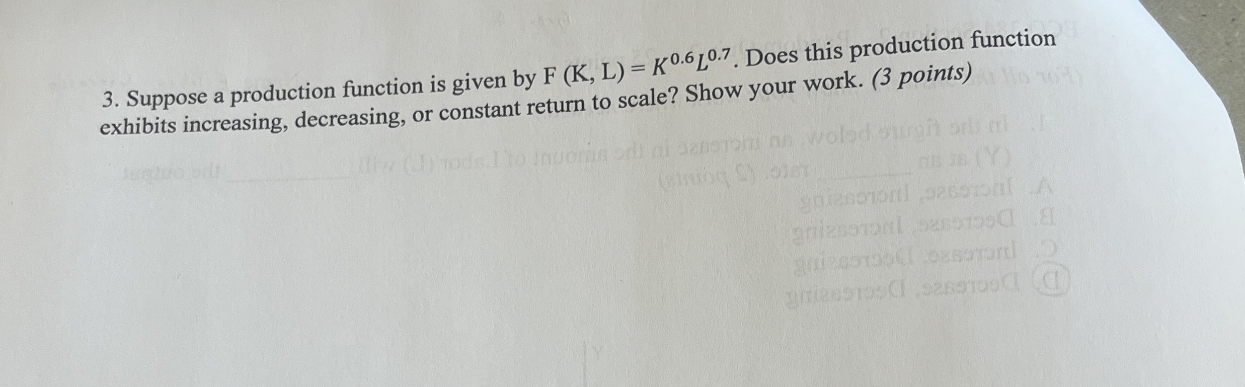 Solved Suppose a production function is given by | Chegg.com