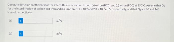 Solved Compute Diffusion Coefficients For The Interdiffusion | Chegg.com