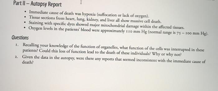 Solved I Part II - Autopsy Report • Immediate cause of death | Chegg.com