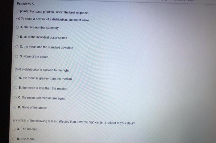Solved Problem 5. (3 points) For each problem, select the | Chegg.com