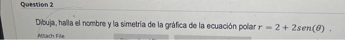 Dibuja, halla el nombre y la simetria de la gráfica de la ecuación polar \( r=2+2 \operatorname{sen}(\theta) \).