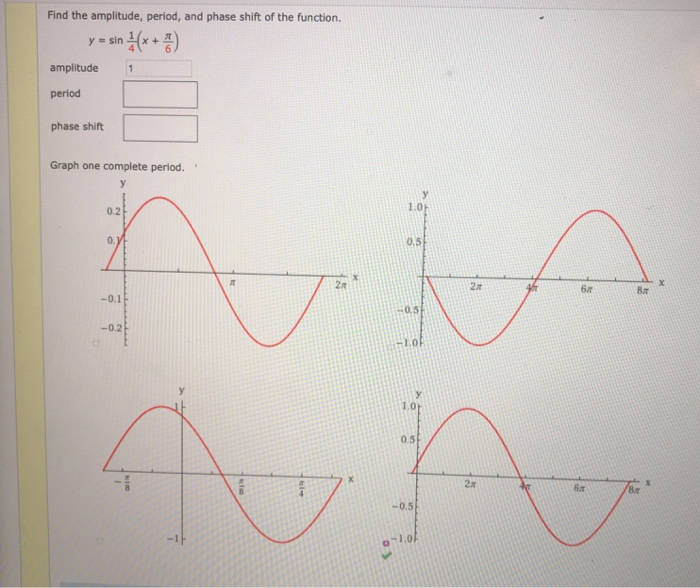 Solved Find the amplitude, period, and phase shift of the | Chegg.com