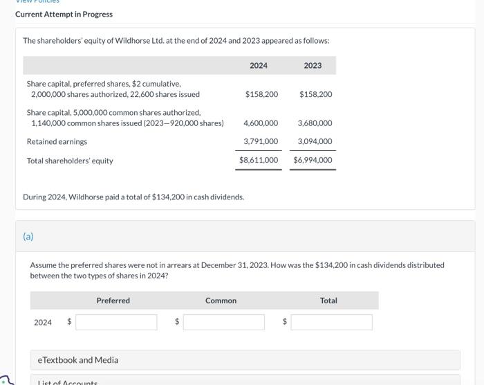 Solved Current Attempt In Progress The Shareholders Equity Chegg Com   Image