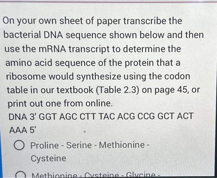 Solved On your own sheet of paper transcribe the bacterial | Chegg.com