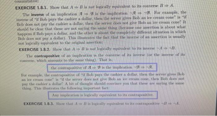 Solved committatives EXERCISE 1.8.1. Show that A - B is not | Chegg.com