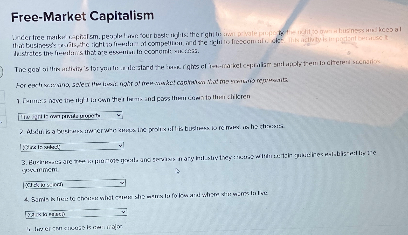 under free market capitalism people have four 4 basic rights