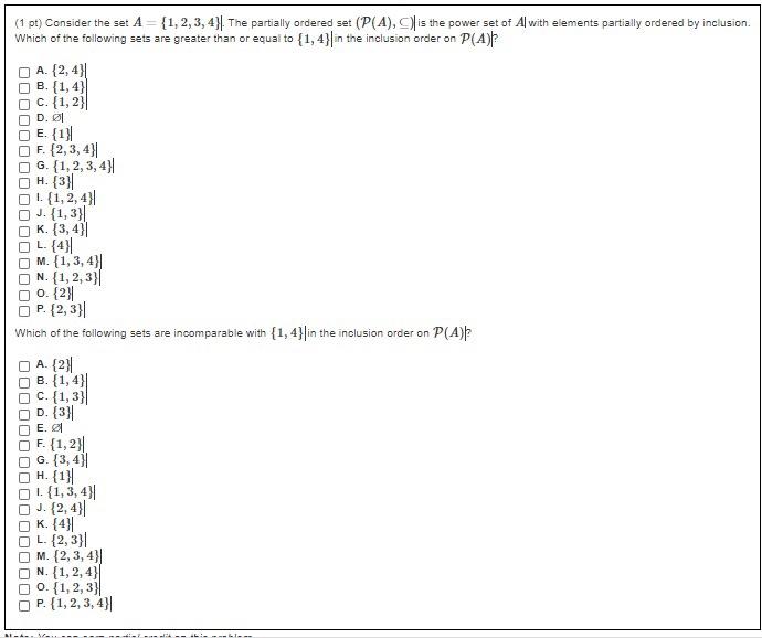 Solved 1 Pt Consider The Set A 1 2 3 4 The Par Chegg Com