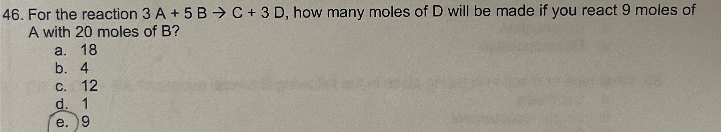 Solved For the reaction 3A+5B→C+3D, ﻿how many moles of D | Chegg.com
