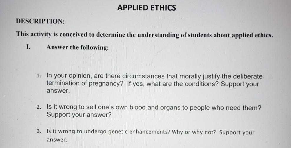 Solved APPLIED ETHICS DESCRIPTION: This Activity Is | Chegg.com