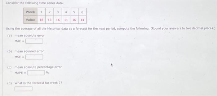 Solved Consider the following time series data. Using the | Chegg.com