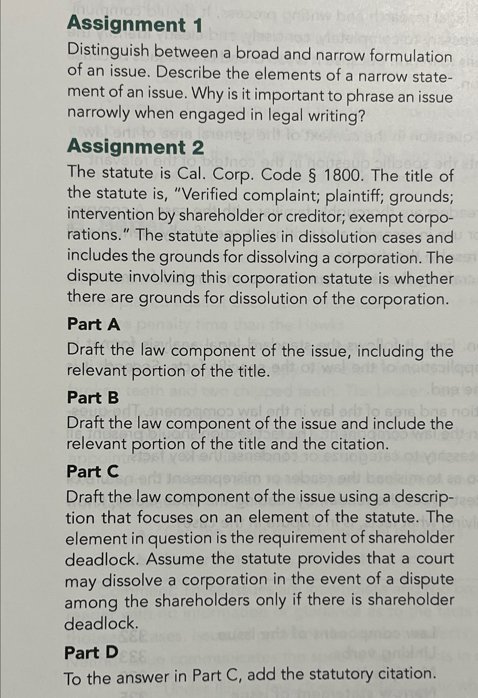 Solved Assignment 1Distinguish between a broad and narrow | Chegg.com