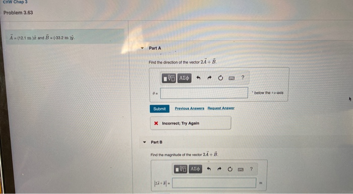 Solved CHW Chap 3 Problem 3.63 A - (12.1 m ji and B - (-33.2 | Chegg.com