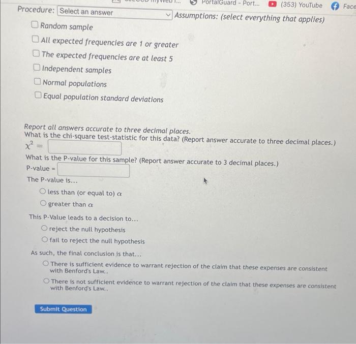 Solved Question 7 1 pt 199 Detal Benford's law states that | Chegg.com