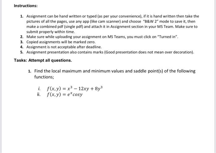 Solved Instructions: 1. Assignment can be hand written or | Chegg.com