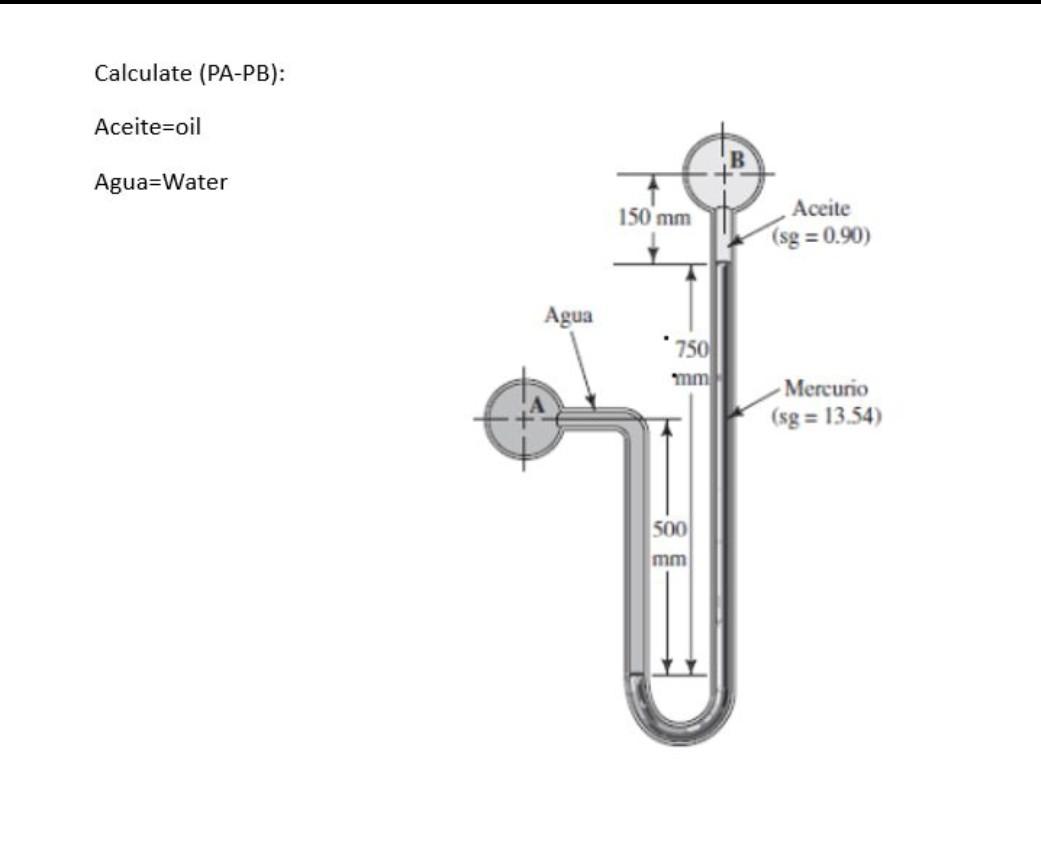 Calculate (PA-PB): Aceite=oil Agua=Water