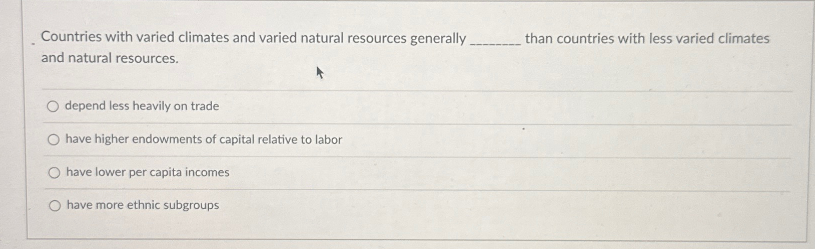 Solved Countries with varied climates and varied natural | Chegg.com