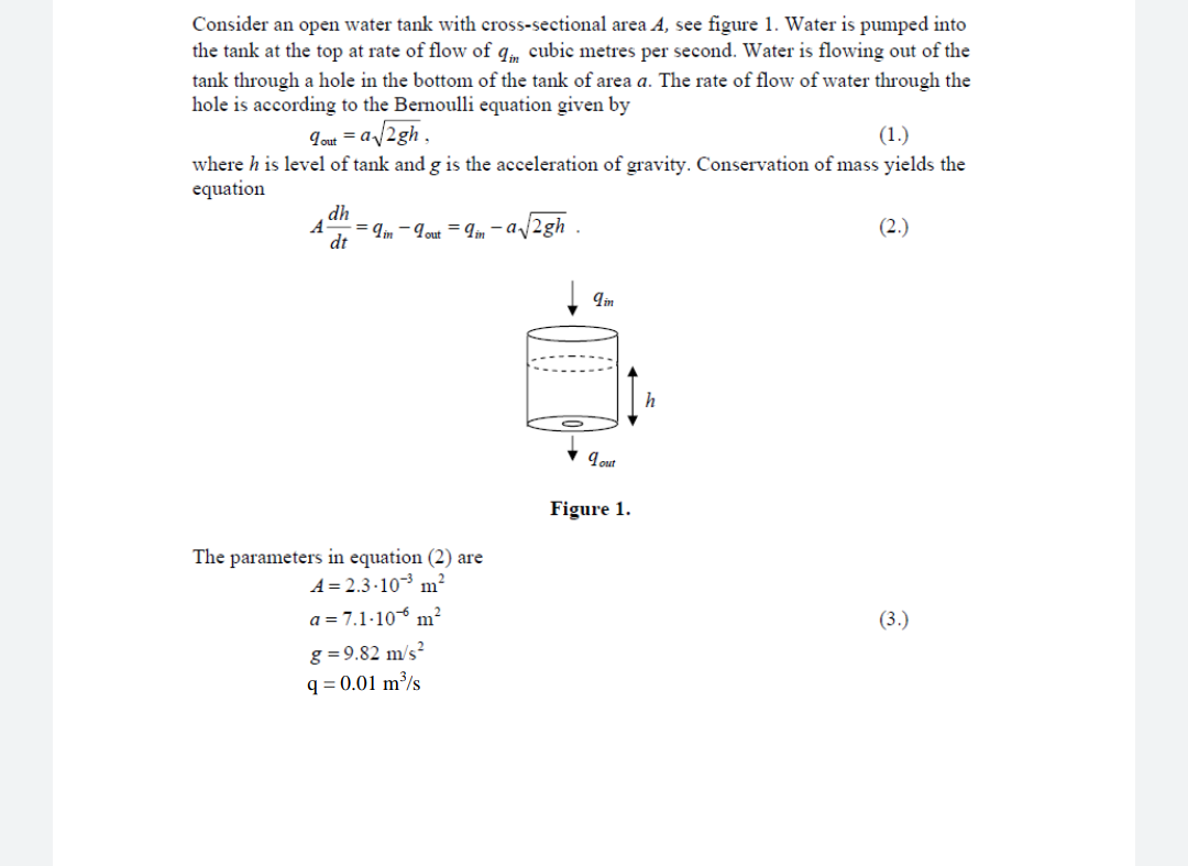 Consider an open water tank with cross-sectional area | Chegg.com