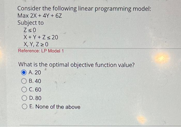 Solved Consider The Following Linear Programming Model