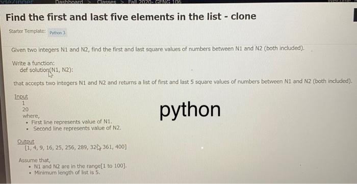Solved Dashboard Classe Find the first and last five | Chegg.com