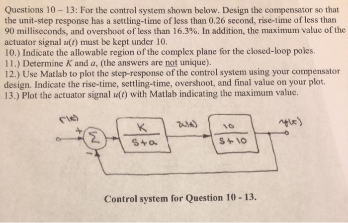Solved Questions 10 - 13: For the control system shown | Chegg.com