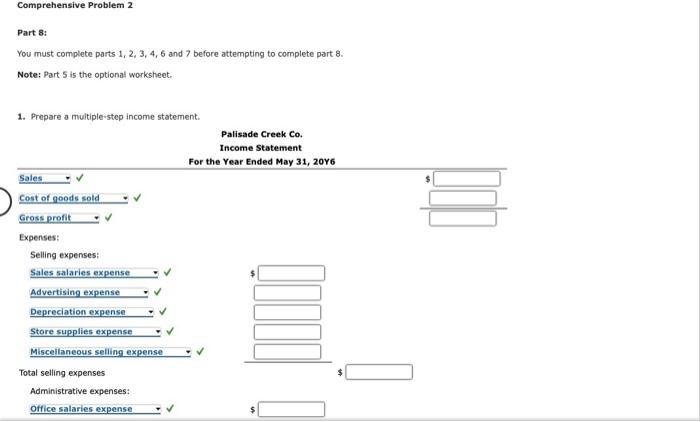 Comprehensive Problem 2 Part 1 and Part 2: Palisade | Chegg.com