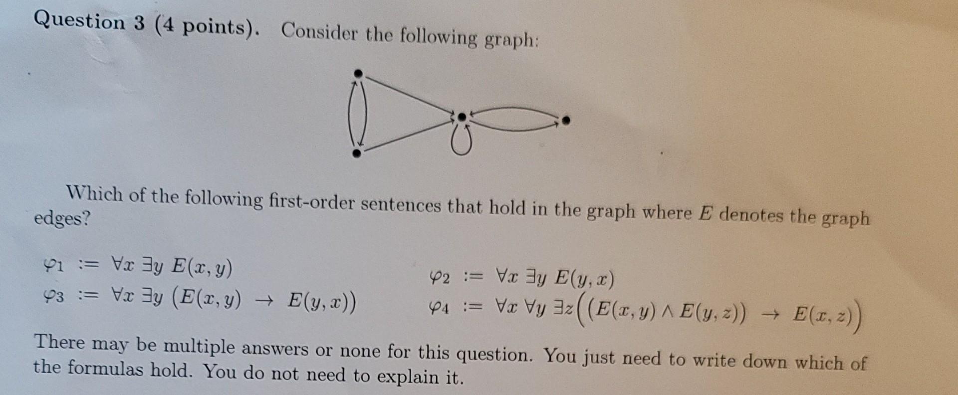 Solved Question 3 (4 points). Consider the following graph: | Chegg.com