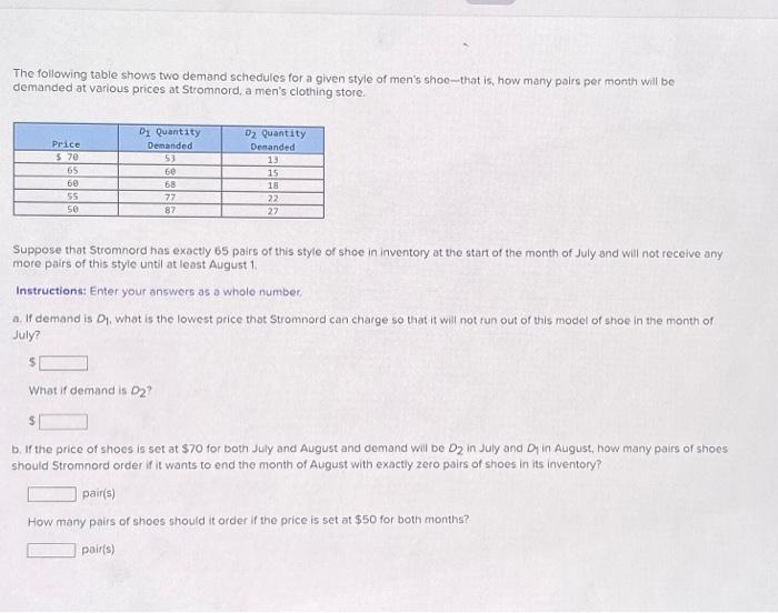 Solved The following table shows two demand schedules for a