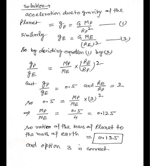 Solved solution acceleration due to gravity at the Planet = | Chegg.com