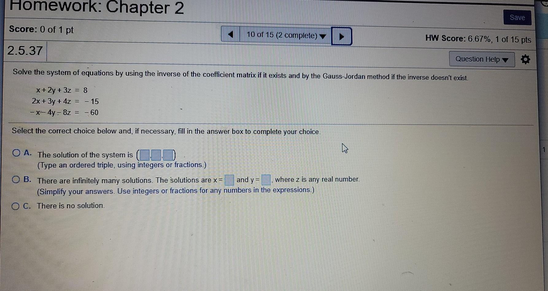 Solved Homework: Chapter 2 Save Score: 0 of 1 pt 10 of 15 (2 | Chegg.com